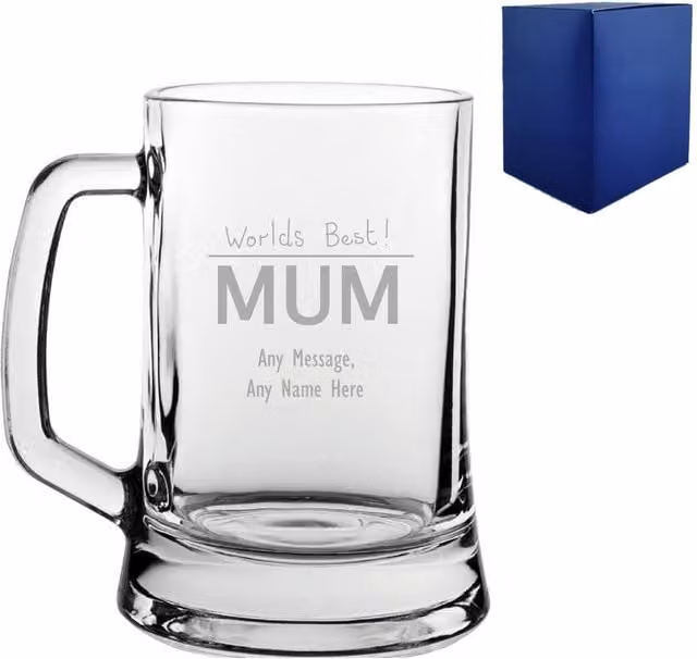 Uniqueful Personalised Engraved Mothers Day Beer Mug for Mum in Transparent, 550ml