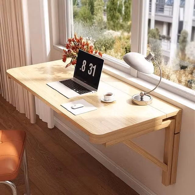 EONLION Folding Wall Mounted Laptop Table in Natural Brown