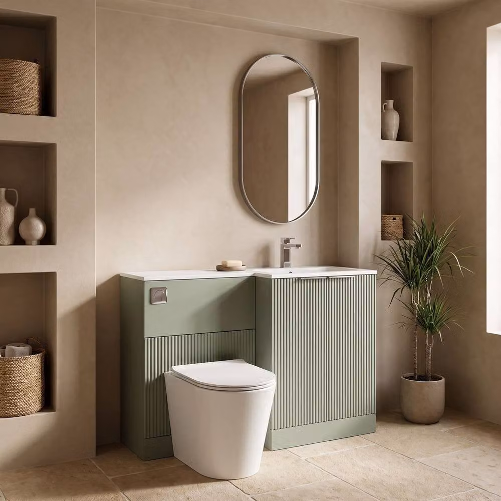 Balterley Tixall 2 Door Vanity WC Combi Unit with Stone Basin, Green, W: 110 cm – 3