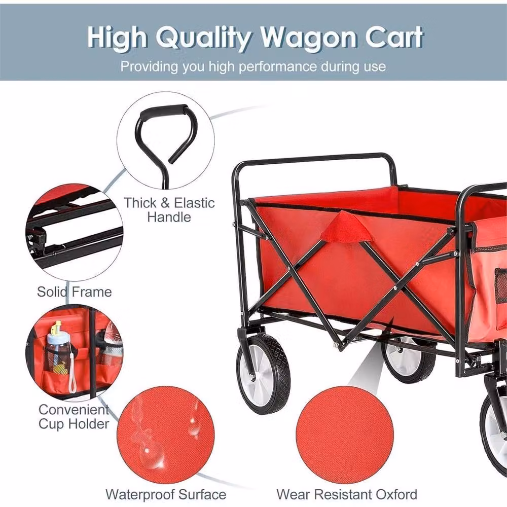 Nordara Heavy Duty Folding Garden Wagon Cart in Red – 5