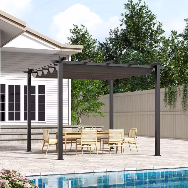 HomeScape Modern Aluminium Garden Pergola with Polyester Canopy in Dark Grey