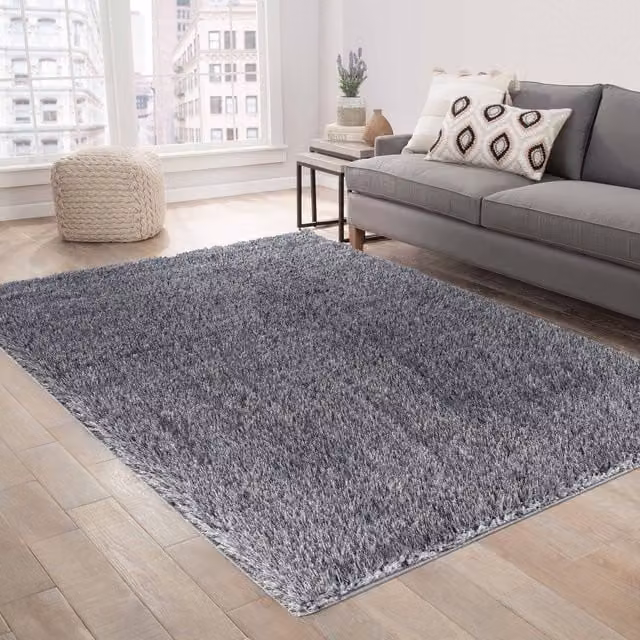 Desire Rugs Modern Plain Grey Shaggy Rectangular Area Rug, W: 80 cm, L: 150 cm