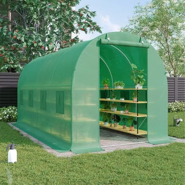 Breeins Large Walk-in Metal Frame Greenhouse with Window in Green