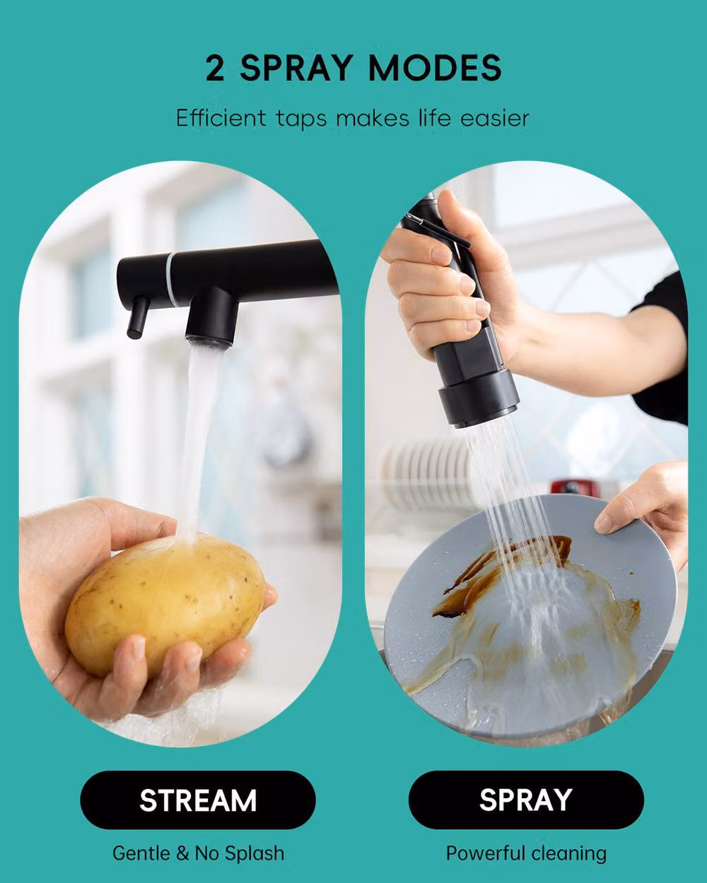 Dayone Sleek Kitchen Tap with 360 Degree Swivel and Pull Out Spout in Black Stainless Steel – 3