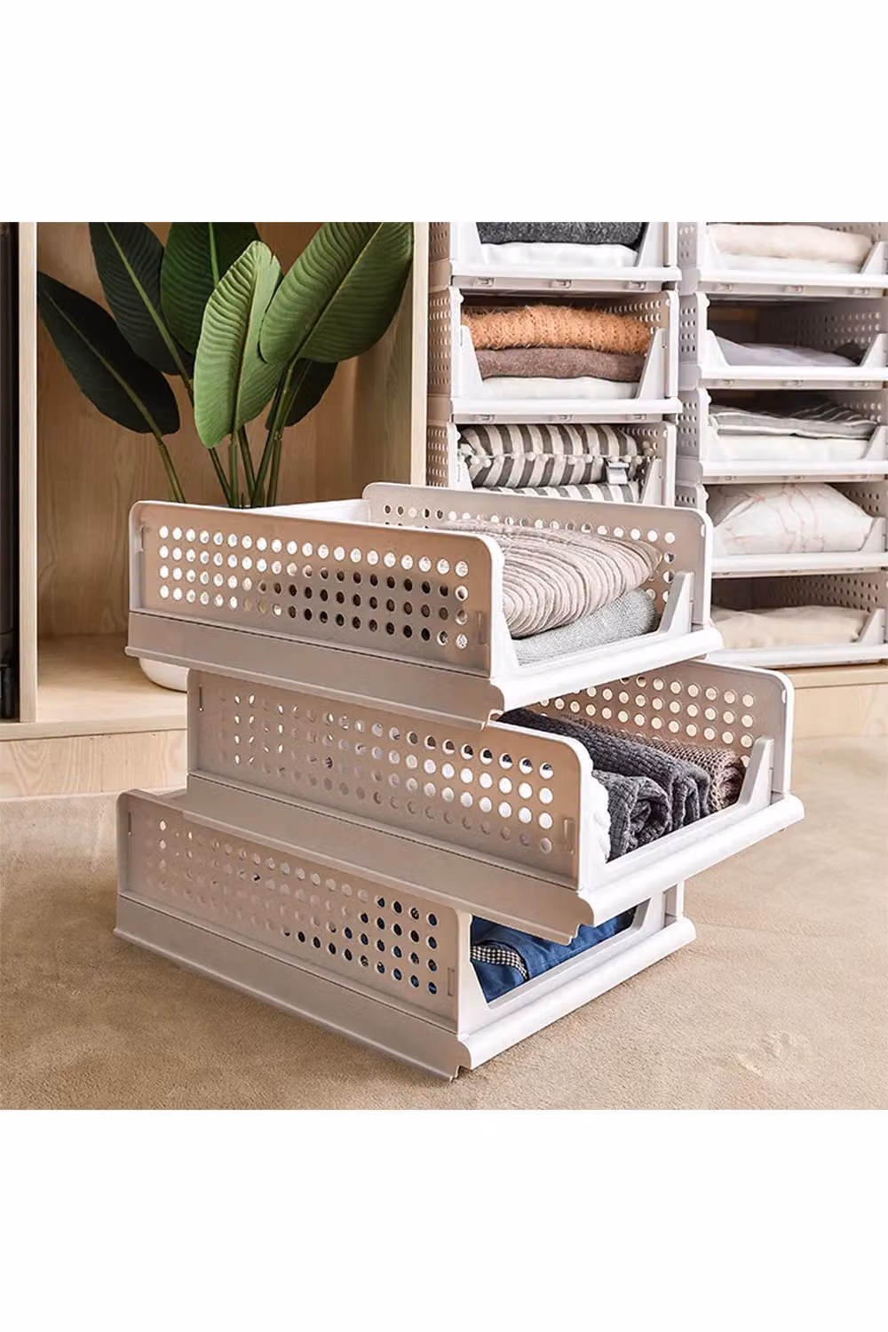 Living and Home Stackable Folding Closet Wardrobe and Drawer Organiser Basket in Grey – 2