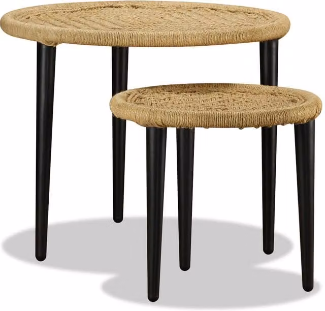 Berkfield Home 2 Piece Round Coffee Table Set in Beige Jute and Metal