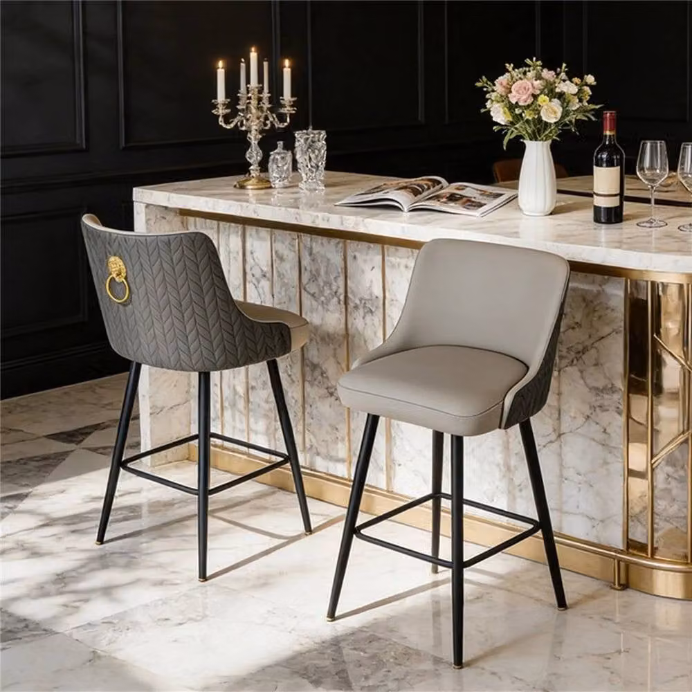 KORVIXA 360 Degree Rotating Breakfast Bar Stools with High Tufted Back and Lion Knocker in Grey, W/D/H: 100 x 100 x 66.04 cm – 3