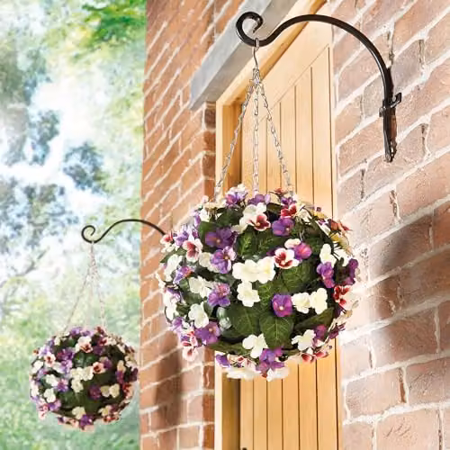Coopers of Stortford Gainsborough Artificial Pansy Hanging Floral Ball in Purple and Multicolour, Diameter: 29 cm – 1