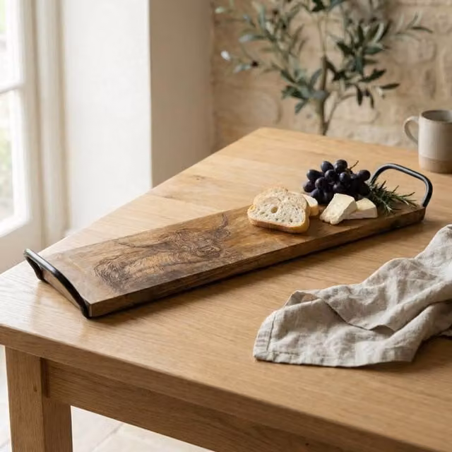 Madison & Mayfair Highland Cow Rectangular Wood Serving Board with Metal Handles in Brown – 1