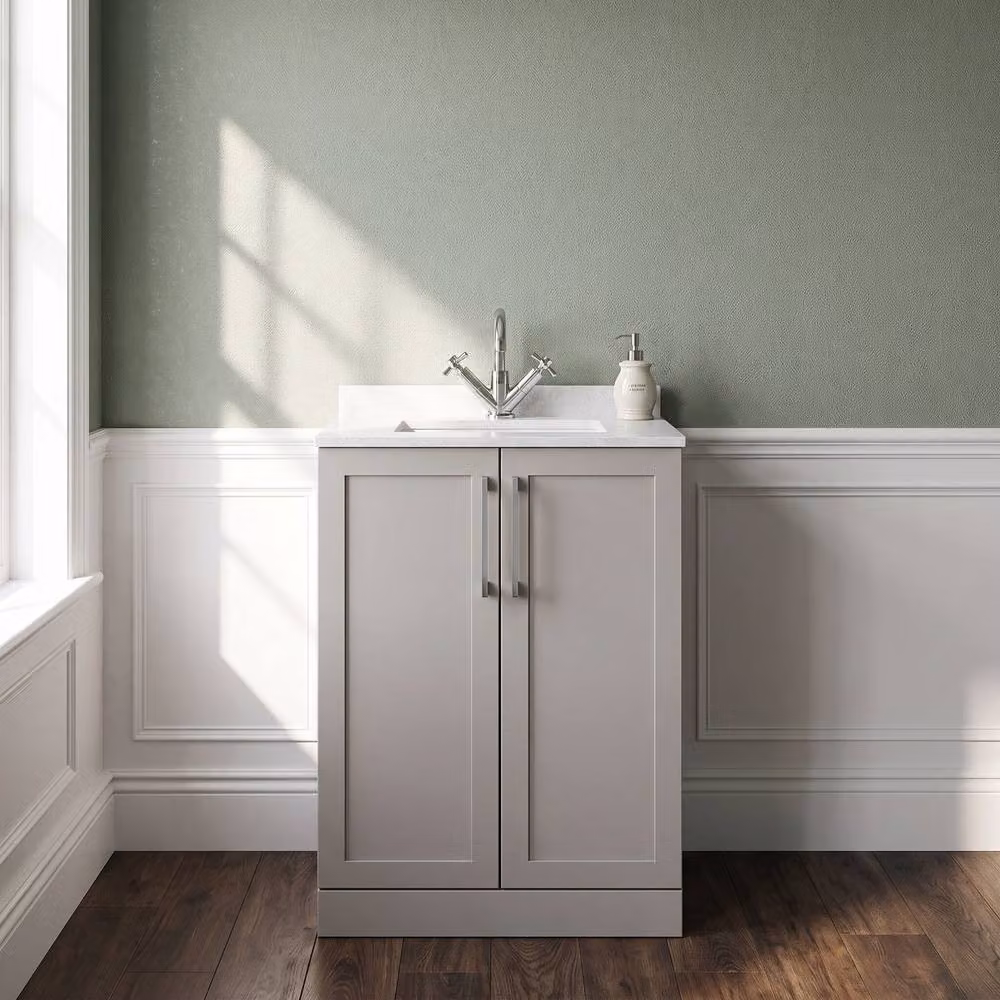Balterley Stonnall 2 Door Bathroom Vanity Unit with Marble Top and Basin, Pebble Grey, Width: 60 cm – 2