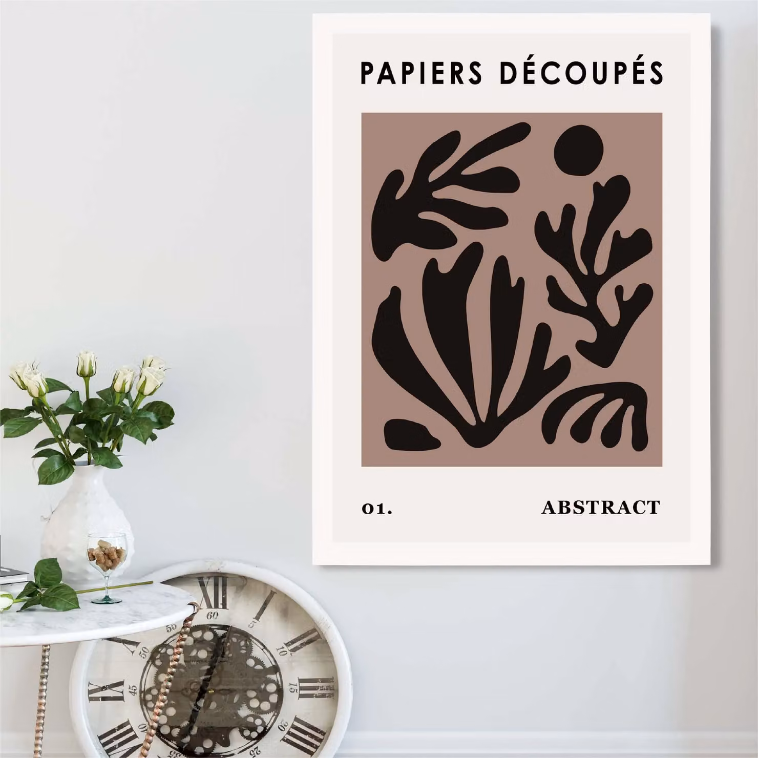 ARTZE Matisse Style Floral Cutout Framed Print in Brown, Black and White – 2