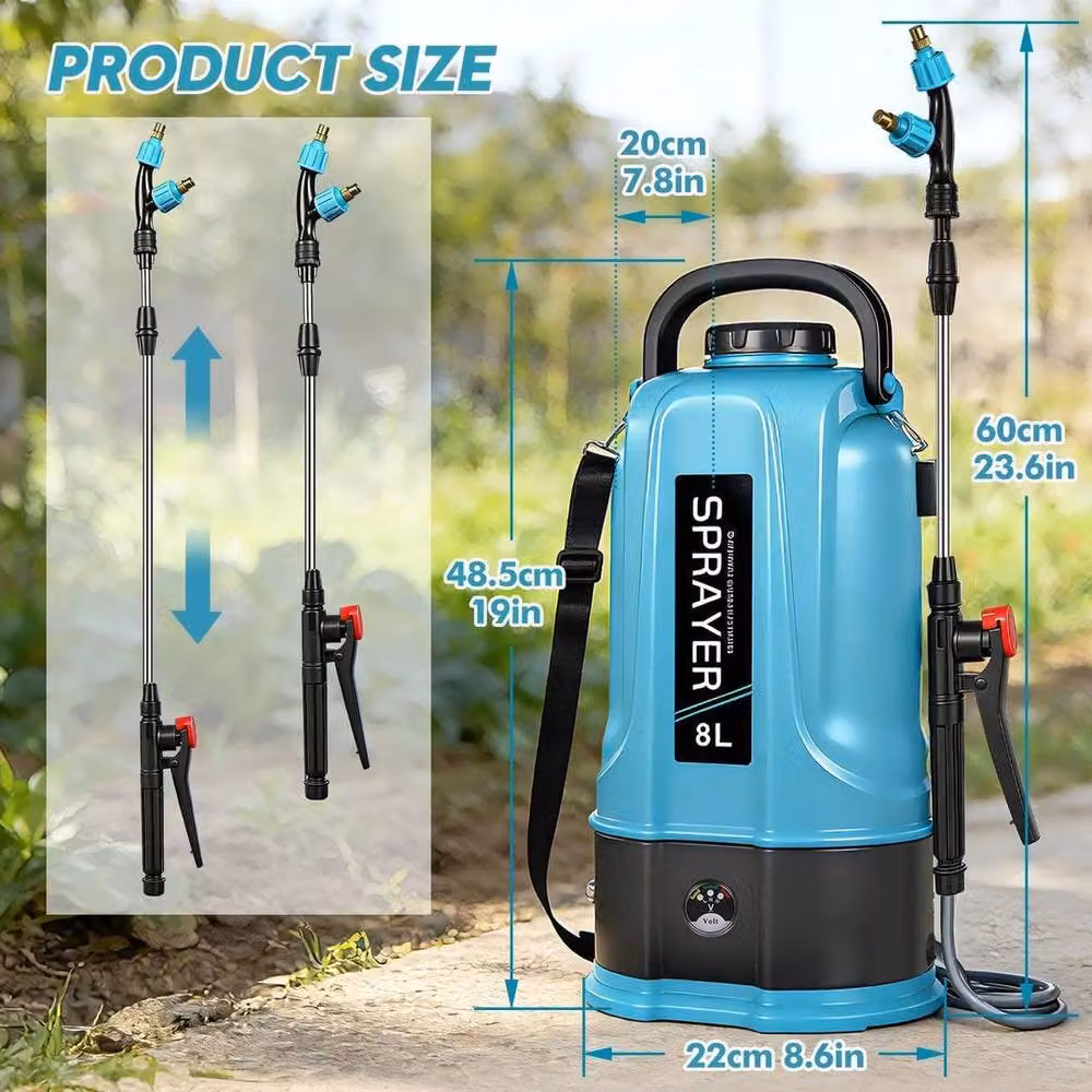 KORVIXA 8L Electric Garden Sprayer with Rechargeable Battery and 5 Mist Nozzles, Blue and Multicolour – 2