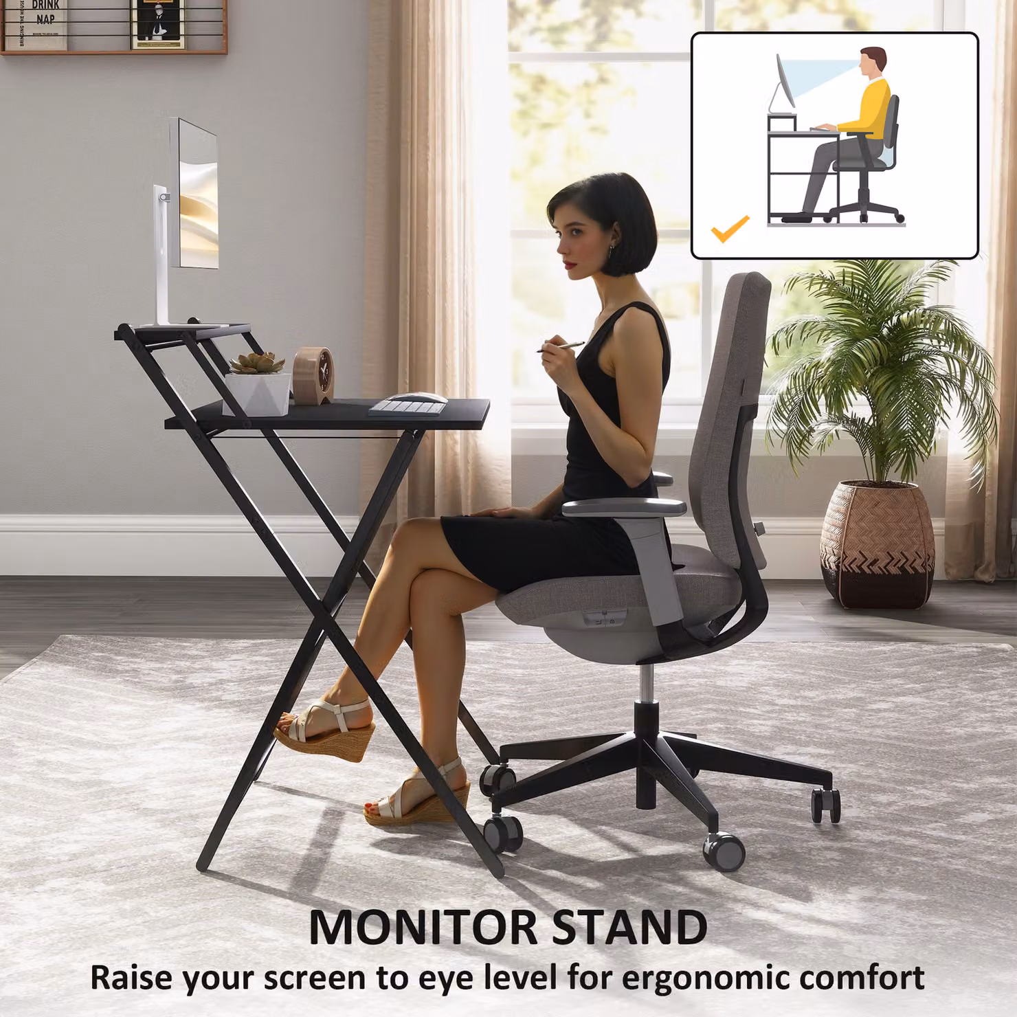 HOMCOM Black Folding Computer Desk with Monitor Shelf, W: 70 cm, H: 86.5 cm – 5