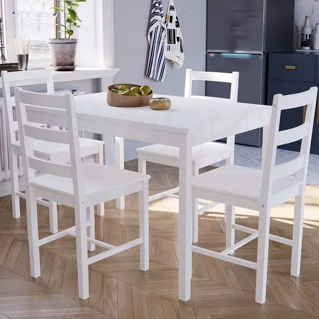Vida Designs Rustic White Pine Rectangular Dining Set with Four Chairs