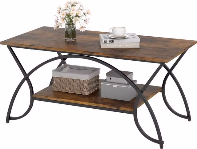 COSTWAY Modern Marble and Metal Accent Side Table with Gold X-Frame in Brown and Gold