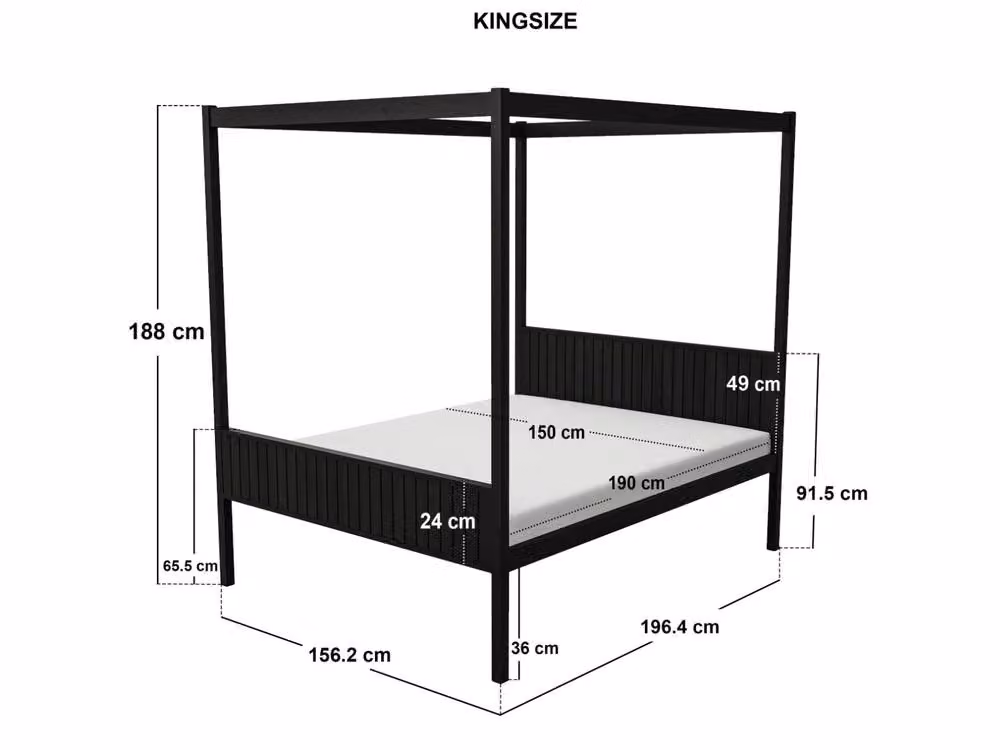 Flair Maddy Black Solid Wood 4 Poster Canopy Bed, W/D/H: 140 x 200 cm – 4