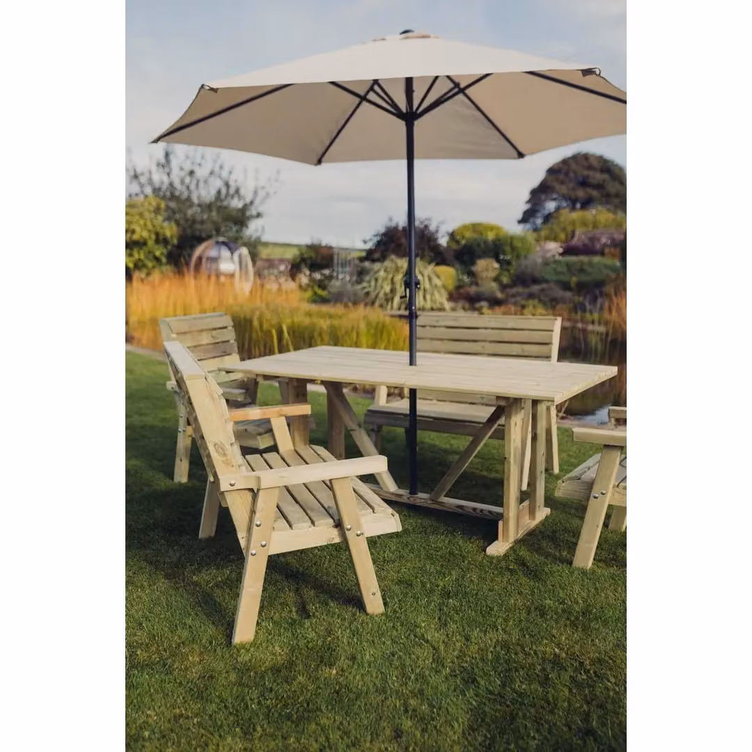 Churnet Valley Garden Furniture Ltd Clover Rectangular Table Set with 2 Chairs and 2 Benches in Brown – 3