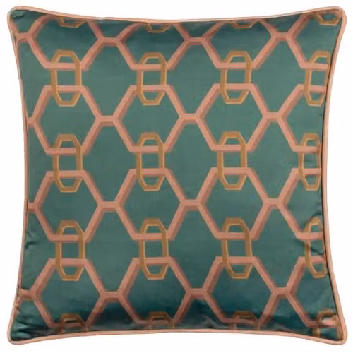 Paoletti Carnaby Chain Geometric Satin Polyester Filled Cushion in Petrol Green, 45 x 45 cm – 1