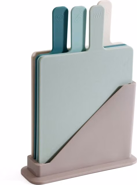 Mykitchen 4 Piece Multicolour Plastic Rectangular Chopping Board Set with Stand