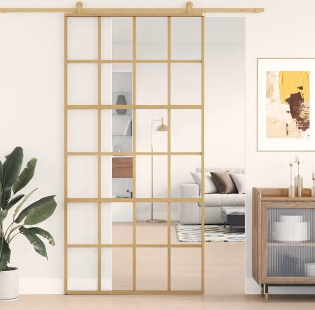 Berkfield Home Modern Sliding Door in Gold with Clear ESG Glass and Aluminium, W: 102.5 cm, H: 205 cm