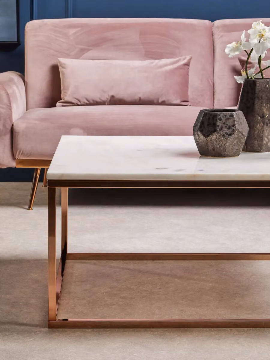 Orsina Square Modern Marble and Gold Coffee Table with White Marble Top – 3
