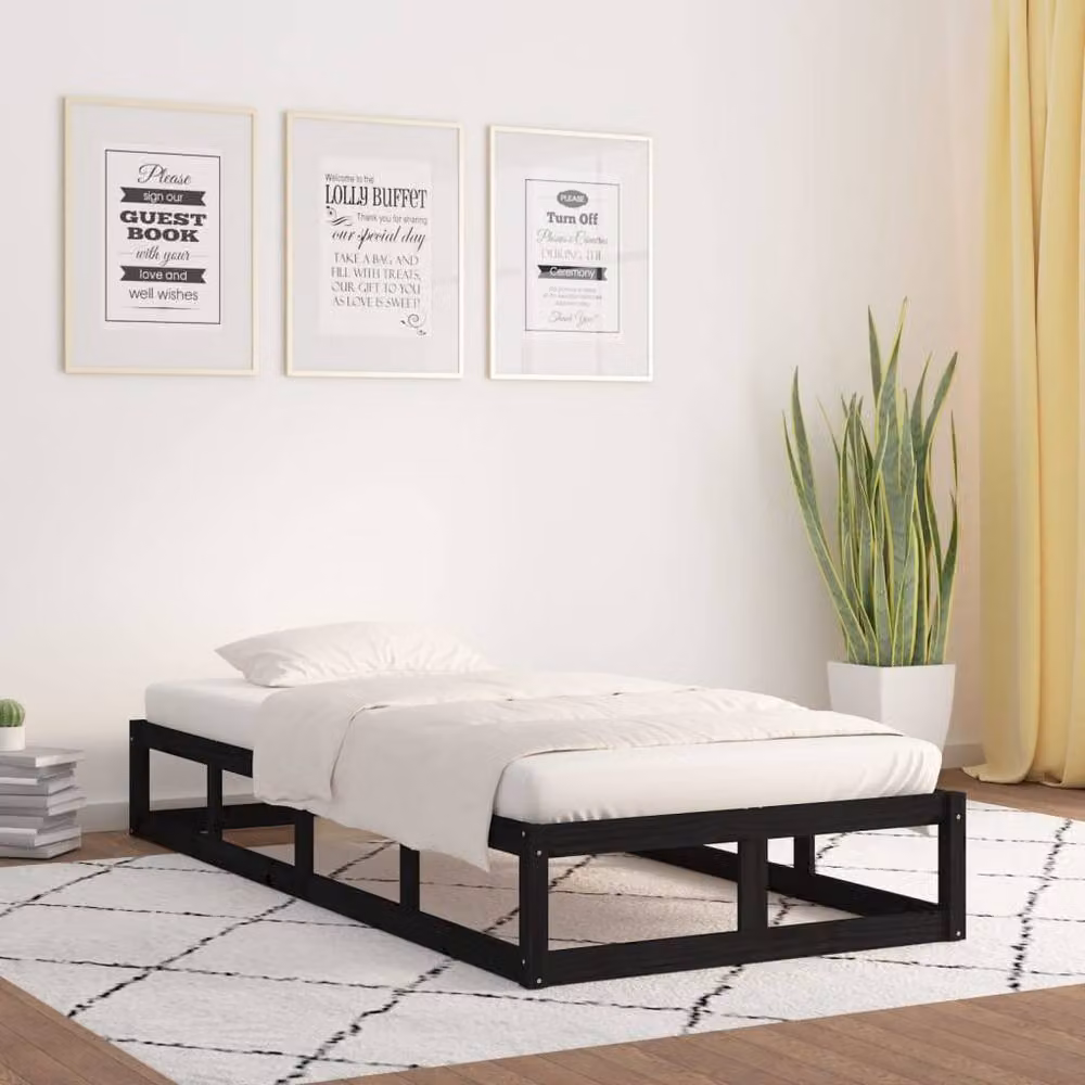 Berkfield Home Modern Solid Pine Wood Bed Frame, Black, W: 90 cm, D: 200 cm – 2