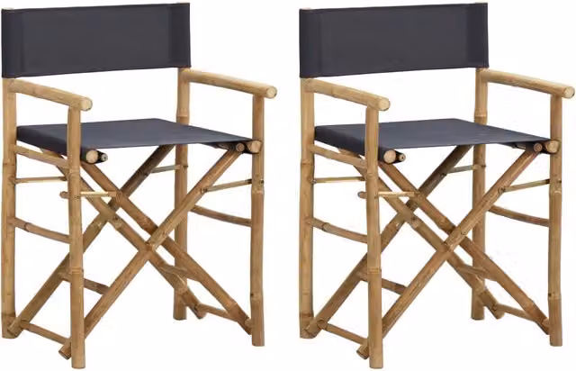Berkfield Home Set of 2 Dark Grey Bamboo and Fabric Folding Director's Chairs