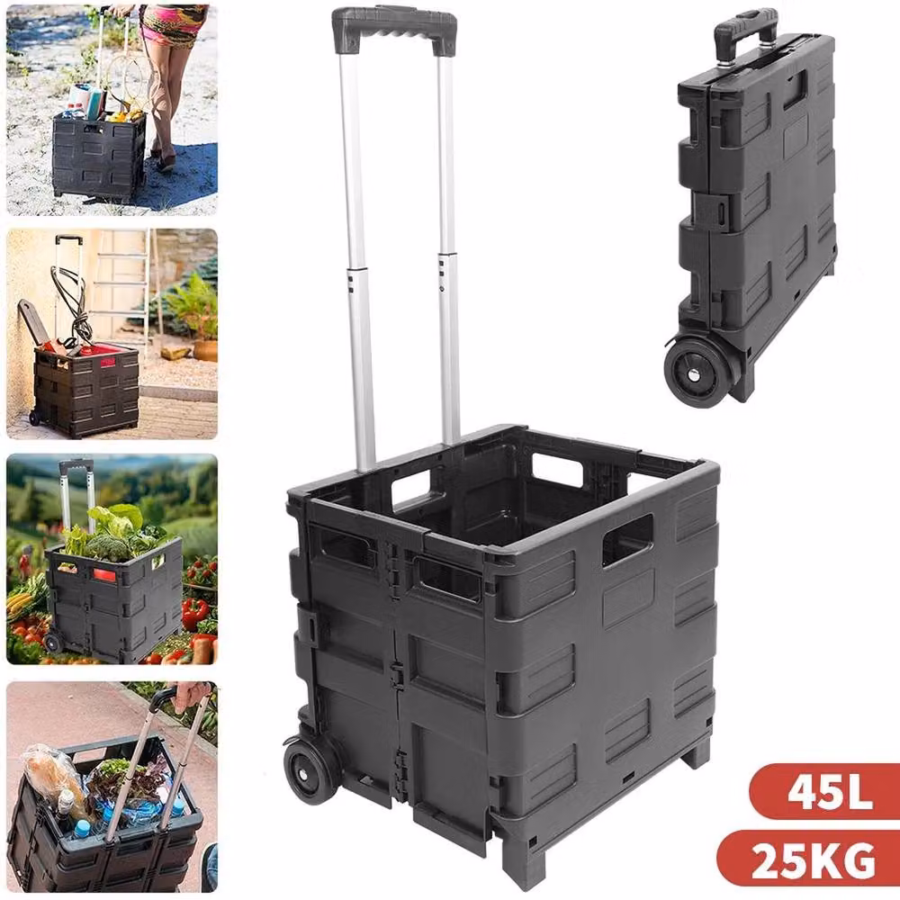 EONLION Folding Boot Cart Shopping Trolley with 45L Storage Box, Black, Height: 100 cm – 4