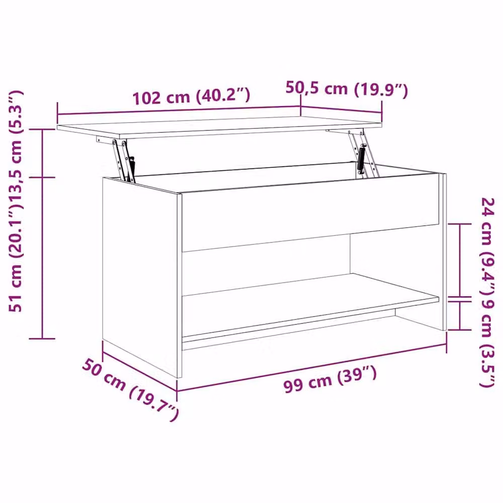 Berkfield Home Modern Black Oak Coffee Table, W: 102 cm, D: 50 cm, H: 52.5 cm – 5