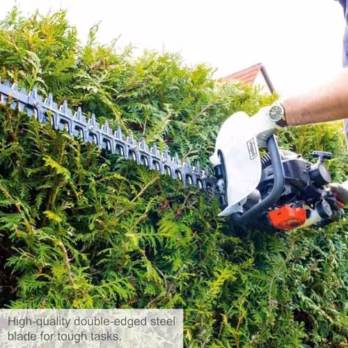 Scheppach HTH250/240P Red Petrol Hedge Trimmer with 27mm Cutting Capacity and Reciprocating Steel Blade – 4