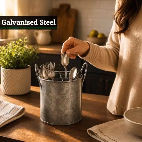 Premier Housewares Stainless Steel Cutlery Holder with Compartments in Black, White or Grey – 5