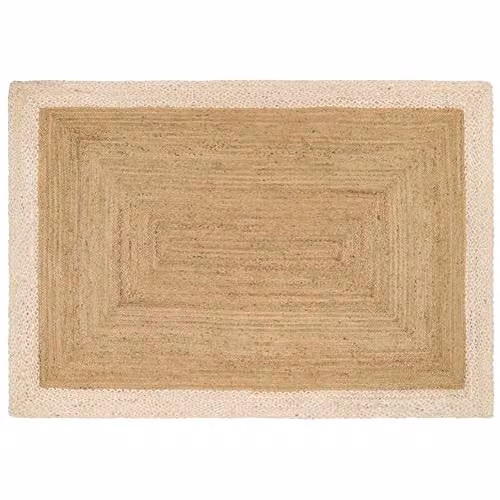 Phoenox Textiles Limited Origins Rectangular Jute Border Rug in White and Beige, W: 80 cm, L: 150 cm