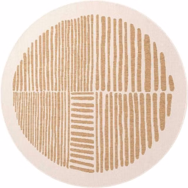 Ted Baker Bounds Abstract Reversible Flatweave Round Indoor Outdoor Rug in Beige, Diameter: 200 cm