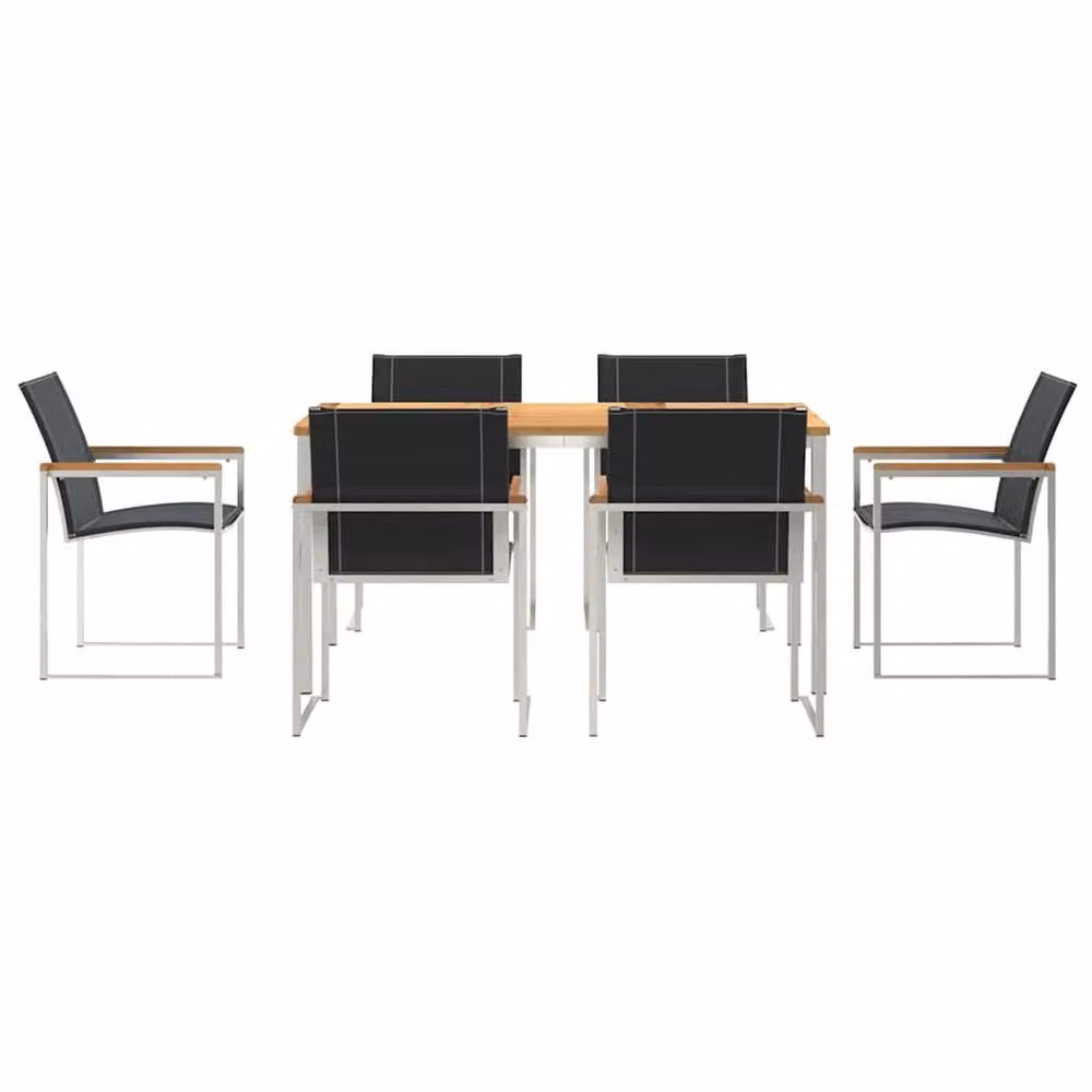 Berkfield Home 7 Piece Acacia Wood Garden Dining Set in Brown – 4