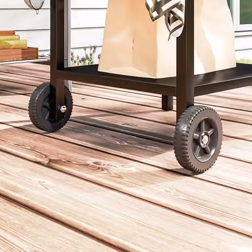 Outsunny Black Foldable BBQ Trolley and Pizza Oven Side Table with Wheels – 9