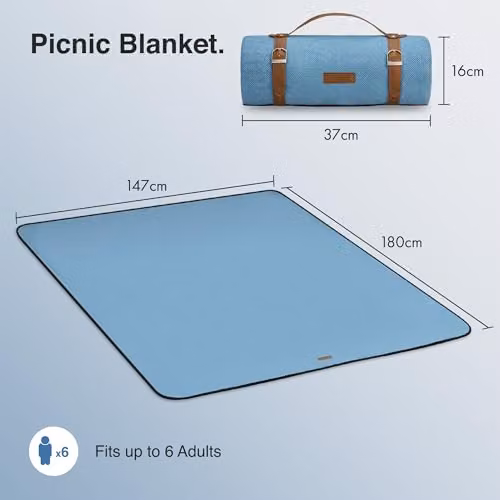 VonShef Blue Herringbone Waterproof Picnic Blanket with Carry Handle, W/D/H: 147 x 180 x 15 cm – 3