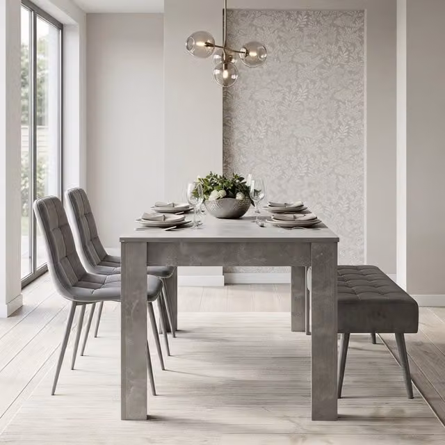 Kosy Koala Modern Grey Stone Effect Dining Set with Rectangular Table, 2 Chairs and Bench