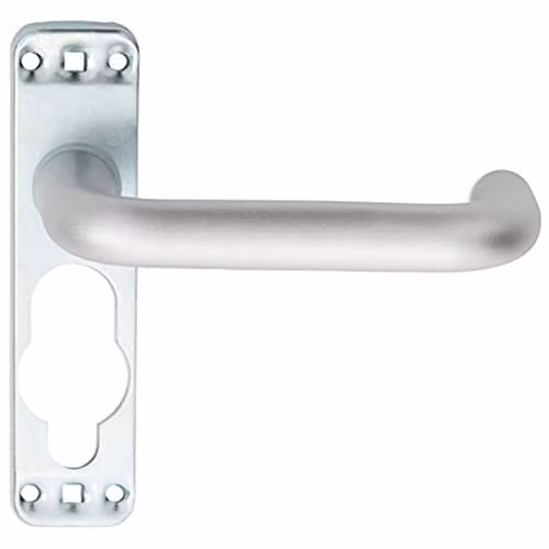 Pair of Satin Aluminium Safety Lever Door Handles on Inner Backplate, 152mm, Silver