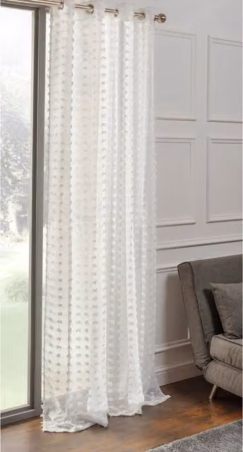 Divante White and Silver Fabric Panel Curtain with Eyelets