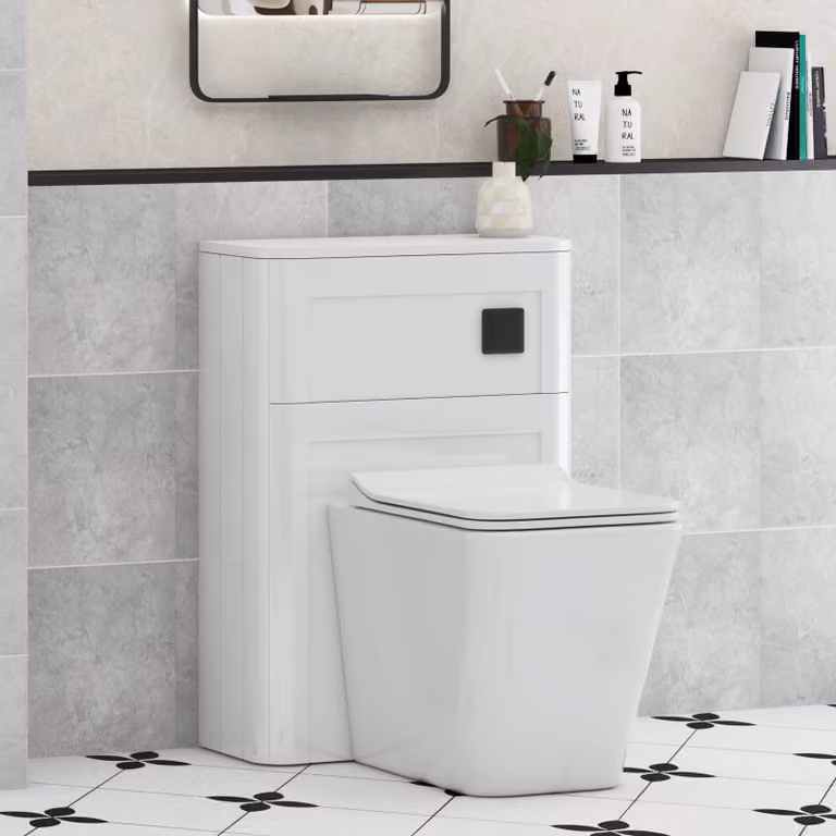 Royal Bathrooms Henley 550mm Gloss White Back to Wall WC Unit with Elena Rimless Ceramic Toilet Pan, Slim Soft Close Seat and Cistern