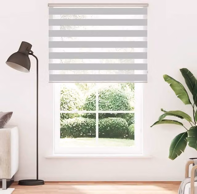 Berkfield Home Zebra Blind in Light Grey, Polyester Fabric, W: 140 cm, H: 230 cm