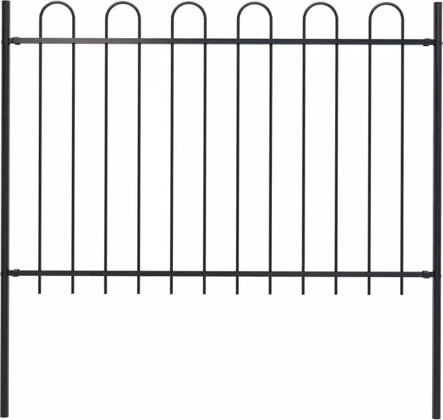 Berkfield Home Black Powder-Coated Steel Hoop Top Garden Fence, Height: 170 cm