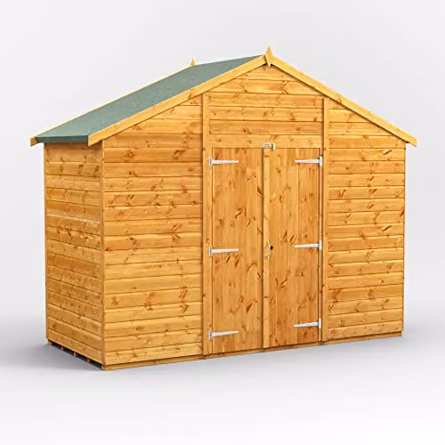 Powersheds Premium Pent Wooden Garden Shed with Double Doors in Natural Brown – 1