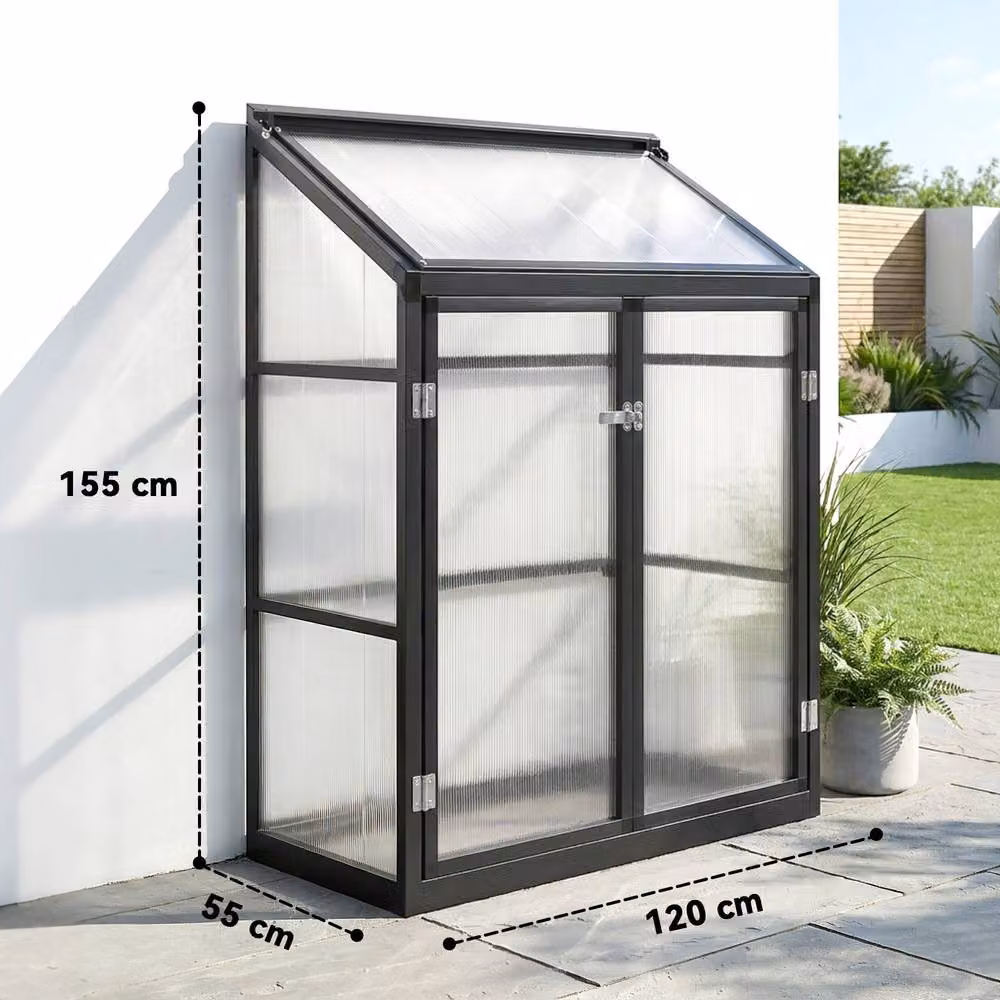 OUTSUNNY Black Aluminium and Polycarbonate Walk-in Greenhouse with Door, 0.6m2 – 3