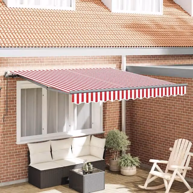 Berkfield Home Manual Retractable Wall-Mounted Awning with Acrylic Fabric, Red and White Striped, W: 300 cm, D: 250 cm – 1