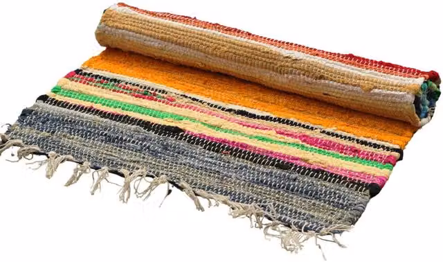 KDMK Rainbow Striped Boho Room Rag Rug in Multicolour and Yellow, W: 200 cm, D: 150 cm
