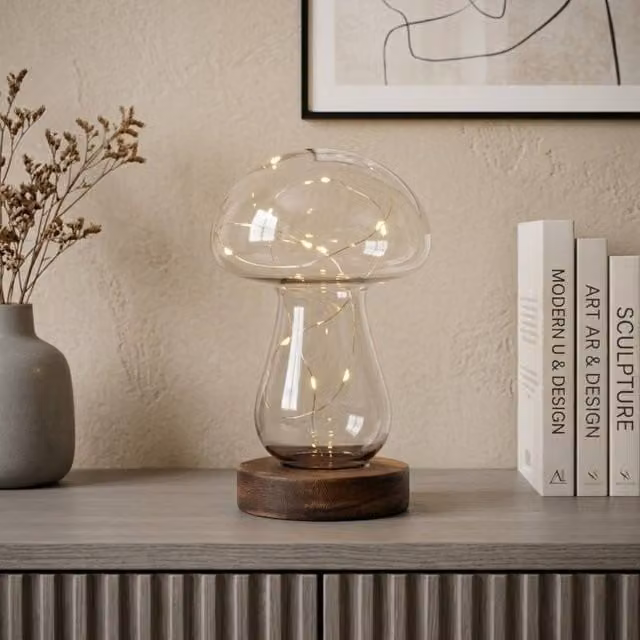 Garden Greatness Relica Glass Mushroom LED Light in Grey and Transparent, H: 18.0 cm, W: 18.0 cm, D: 10.0 cm