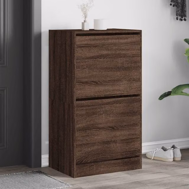 Berkfield Home Modern Shoe Cabinet in Brown Oak with 2 Tilting Compartments, W: 60 cm, D: 42 cm, H: 108 cm – 1