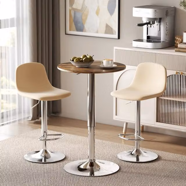 HOMCOM Height Adjustable Swivel Round Bar Table in Rustic Brown
