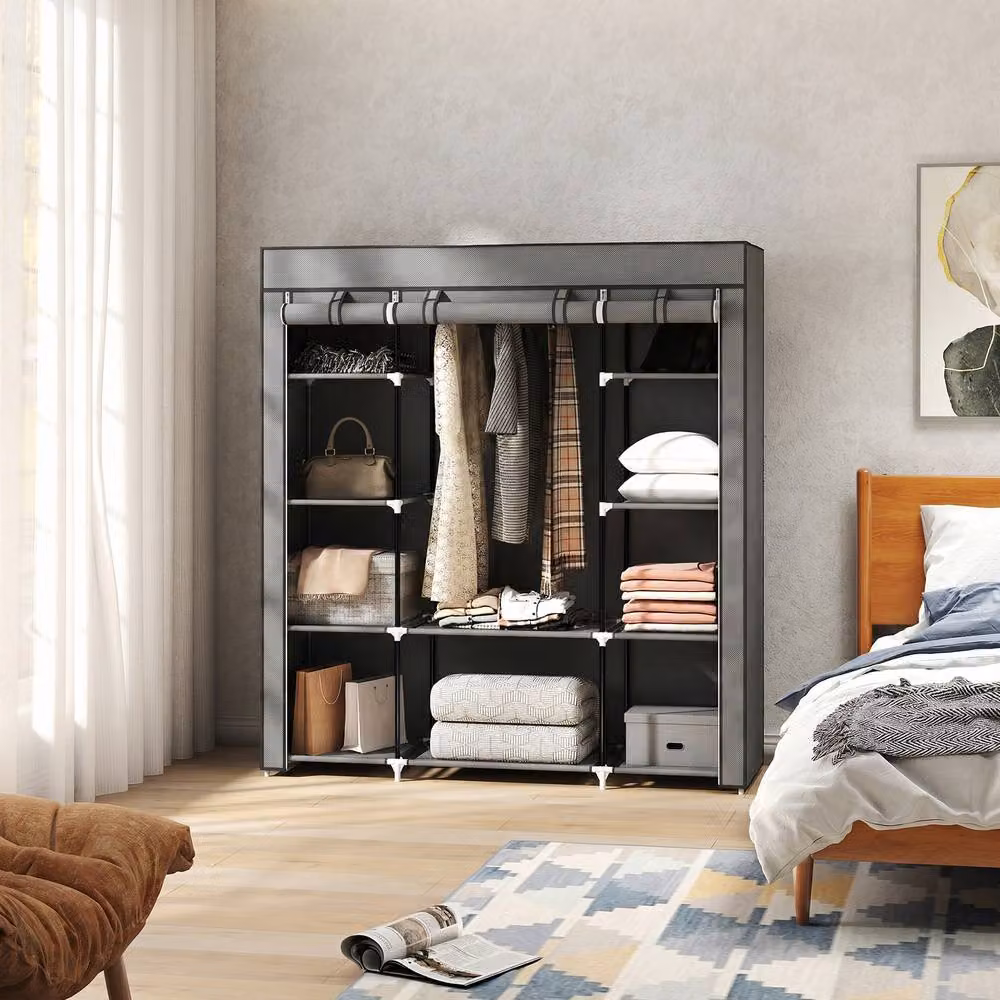 STILVORA Modern Grey Wardrobe with Roll Shutter Doors, Internal Shelves and Hanging Rod, H 162.5 x W 150 x D 43 cm – 2